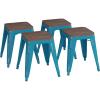 Flash Furniture Metal Dining Table Height Stool with Wooden Seat Set of 4 – Backless Teal Kai Commercial Grade Stool – Kai 18″ Stackable Dining Chairs(Teal)