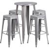 Flash Furniture Ormsby Commercial Grade 24″ Round Silver Metal Indoor-Outdoor Bar Table Set with 4 Square Seat Backless Stools(Silver)