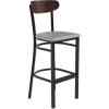 Flash Furniture Wright Set of 2 Commercial Barstools – Walnut Wood Boomerang Back – Black Vinyl Seat – 500 LB. Capacity Black Steel Frame – Integrated Footrest(Walnut Wood Back/Gray Vinyl Seat)