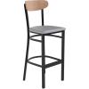 Flash Furniture Wright Set of 2 Commercial Barstools – Walnut Wood Boomerang Back – Black Vinyl Seat – 500 LB. Capacity Black Steel Frame – Integrated Footrest(Natural Birch Wood Back/Gray Vinyl Seat)