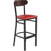 Flash Furniture Wright Set of 2 Commercial Barstools – Walnut Wood Boomerang Back – Black Vinyl Seat – 500 LB. Capacity Black Steel Frame – Integrated Footrest(Walnut Wood Back/Red Vinyl Seat)