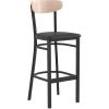 Flash Furniture Wright Set of 2 Commercial Barstools – Walnut Wood Boomerang Back – Black Vinyl Seat – 500 LB. Capacity Black Steel Frame – Integrated Footrest(Natural Birch Wood Back/Black Vinyl Seat)