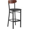 Flash Furniture Wright Set of 2 Commercial Barstools – Walnut Wood Boomerang Back – Black Vinyl Seat – 500 LB. Capacity Black Steel Frame – Integrated Footrest(Walnut Wood Back/Black Vinyl Seat)