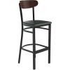 Flash Furniture Wright Set of 2 Commercial Barstools – Walnut Wood Boomerang Back – Black Vinyl Seat – 500 LB. Capacity Black Steel Frame – Integrated Footrest(Walnut Wood Back/Green Vinyl Seat)
