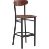 Flash Furniture Wright Set of 2 Commercial Barstools – Walnut Wood Boomerang Back – Black Vinyl Seat – 500 LB. Capacity Black Steel Frame – Integrated Footrest(Walnut)
