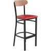 Flash Furniture Wright Set of 2 Commercial Barstools – Walnut Wood Boomerang Back – Black Vinyl Seat – 500 LB. Capacity Black Steel Frame – Integrated Footrest(Natural Birch Wood Back/Red Vinyl Seat)