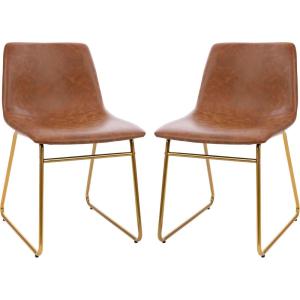 Flash Furniture 18″ LeatherSoft Dining Chairs in Light Brown/Gold (Set of 2)