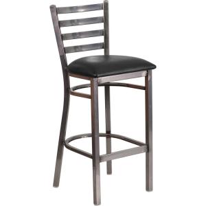 Flash Furniture 2 Pack HERCULES Series Silver Antique Finish with Clear Coat Ladder Back Metal Restaurant Barstool – Walnut Wood Seat(Black Vinyl Seat/Clear Coated Metal Frame)