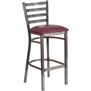 Flash Furniture 2 Pack HERCULES Series Silver Antique Finish with Clear Coat Ladder Back Metal Restaurant Barstool – Walnut Wood Seat(Burgundy Vinyl Seat/Clear Coated Metal Frame)