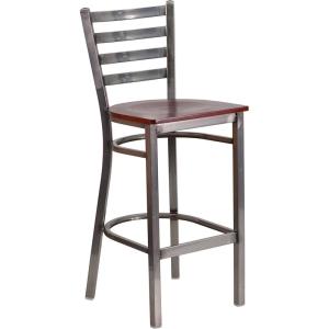 Flash Furniture 2 Pack HERCULES Series Silver Antique Finish with Clear Coat Ladder Back Metal Restaurant Barstool – Walnut Wood Seat(Mahogany Wood Seat/Clear Coated Metal Frame)