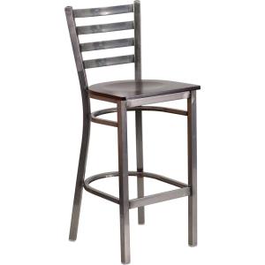 Flash Furniture 2 Pack HERCULES Series Silver Antique Finish with Clear Coat Ladder Back Metal Restaurant Barstool – Walnut Wood Seat(Walnut Wood Seat/Clear Coated Metal Frame)