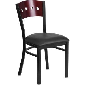 Flash Furniture 2 Pk. HERCULES Series Black 4 Square Back Metal Restaurant Chair – Mahogany Wood Back, Black Vinyl Seat(Mahogany Wood Back/Black Vinyl Seat/Black Metal Frame)