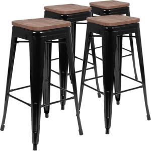 Flash Furniture 30″ High Backless Purple Barstool with Square Wood Seat(Black)