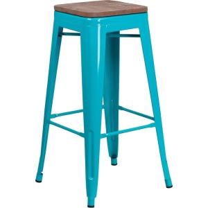 Flash Furniture 30″ High Backless Purple Barstool with Square Wood Seat(Crystal Teal-blue)