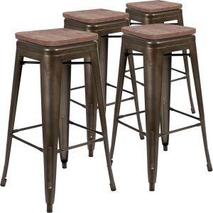 Flash Furniture 30″ High Backless Purple Barstool with Square Wood Seat(Gun Metal)