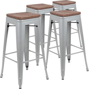 Flash Furniture 30″ High Backless Purple Barstool with Square Wood Seat(Silver)