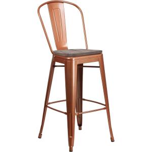 Flash Furniture 30″ High Copper Metal Barstool with Back and Wood Seat(1)