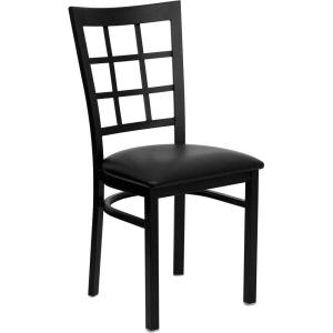 Flash Furniture 4 Pack HERCULES Series Black Window Back Metal Restaurant Chair – Black Vinyl Seat