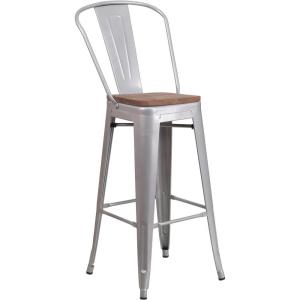 Flash Furniture Carly 24″ High Crystal Teal-Blue Metal Counter Height Stool with Back and Wood Seat(1)