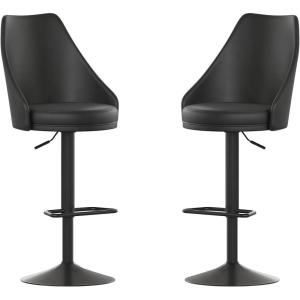 Flash Furniture Chrishelle Set of 2 Commercial Adjustable Height Bar Stools – Brown LeatherSoft Tufted Upholstery – Pedestal Base – Integrated Footring(Black)