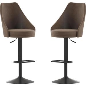 Flash Furniture Chrishelle Set of 2 Commercial Adjustable Height Bar Stools – Brown LeatherSoft Tufted Upholstery – Pedestal Base – Integrated Footring(Brown)