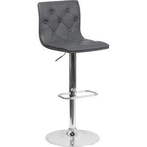 Flash Furniture Contemporary Button Tufted Gray Vinyl Adjustable Height Barstool with Chrome Base(Grey)