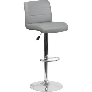 Flash Furniture Contemporary Gray Vinyl Adjustable Height Barstool with Rolled Seat and Chrome Base(Grey)