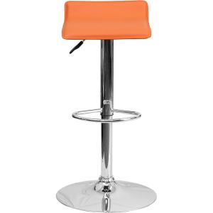 Flash Furniture Contemporary White Vinyl Adjustable Height Barstool with Solid Wave Seat and Chrome Base(Orange)