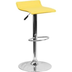 Flash Furniture Contemporary White Vinyl Adjustable Height Barstool with Solid Wave Seat and Chrome Base(Yellow)