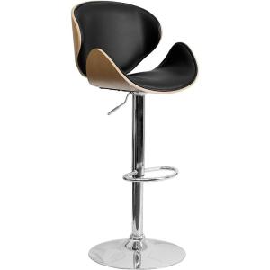 Flash Furniture Farley Beech Bentwood Adjustable Height Barstool with Curved Back and Black Vinyl Seat(Beech)