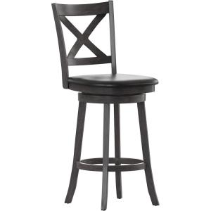 Flash Furniture Felicity Commercial Classic Crossback Barstool – Gray Walnut Wash Wood Frame – Black LeatherSoft Seat – Bar Height – 360° Swivel Seat – Footrest(Black Vinyl/Gray Wash Walnut Frame)