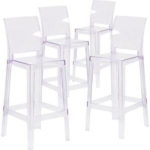 Flash Furniture Ghost Barstool with Square Back in Transparent Crystal(Set of 4)
