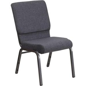 Flash Furniture HERCULES Series 18.5”W Stacking Church Chair in Black Patterned Fabric – Silver Vein Frame, 25″D x 19.25″W x 33.25″H(Dark Gray Fabric/Silver Vein Frame)