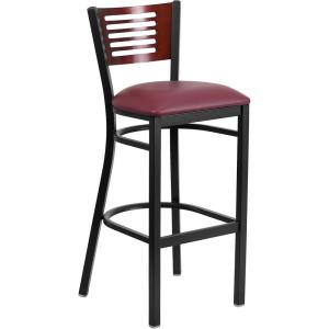 Flash Furniture HERCULES Series Black Slat Back Metal Restaurant Barstool – Walnut Wood Back & Seat (Pack of 1)(Mahogany Wood Back/Burgundy Vinyl Seat/Black Metal Frame)