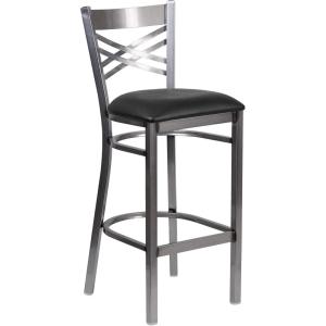 Flash Furniture HERCULES Series Clear Coated ”X” Back Metal Restaurant Barstool – Black Vinyl Seat(Black Vinyl Seat/Clear Coated Metal Frame)