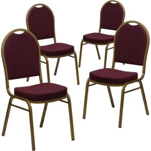 Flash Furniture HERCULES Series Dome Back Stacking Banquet Chair in Navy Patterned Fabric – Gold Frame(Burgundy Patterned Fabric/Gold Frame)