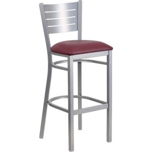 Flash Furniture HERCULES Series Silver Slat Back Metal Restaurant Barstool – Black Vinyl Seat(Burgundy Vinyl Seat/Silver Frame)