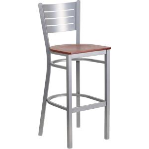 Flash Furniture HERCULES Series Silver Slat Back Metal Restaurant Barstool – Black Vinyl Seat(Cherry Wood Seat/Silver Frame)