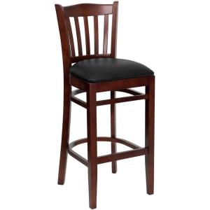 Flash Furniture HERCULES Series Vertical Slat Back Natural Wood Restaurant Barstool(Black Vinyl Seat/Mahogany Wood Frame)