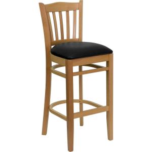 Flash Furniture HERCULES Series Vertical Slat Back Natural Wood Restaurant Barstool(Black Vinyl Seat/Natural Wood Frame)