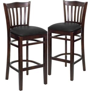 Flash Furniture HERCULES Series Vertical Slat Back Natural Wood Restaurant Barstool(Black Vinyl Seat/Walnut Wood Frame)