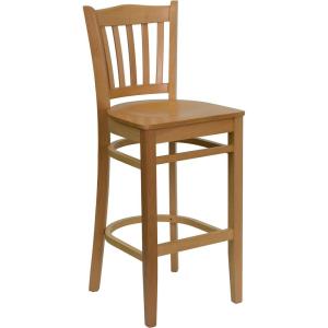 Flash Furniture HERCULES Series Vertical Slat Back Natural Wood Restaurant Barstool(Natural Wood Seat/Natural Wood Frame)
