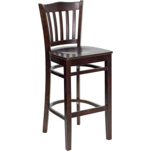 Flash Furniture HERCULES Series Vertical Slat Back Natural Wood Restaurant Barstool(Walnut Wood Seat/Walnut Wood Frame)