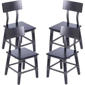 Flash Furniture Jackson Commercial Industrial Wood Dining Chair, Solid Beechwood Frame, Support Bar, Set of 2, Black(Black)