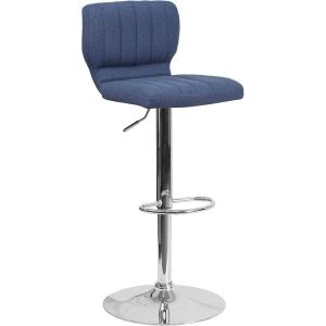 Flash Furniture Jeremy Contemporary White Vinyl Adjustable Height Barstool with Vertical Stitch Back and Chrome Base(Blue Fabric)