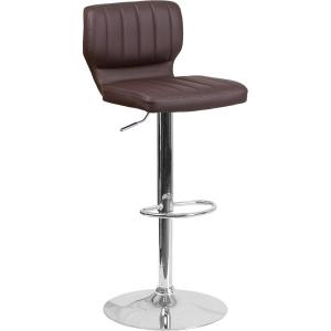 Flash Furniture Jeremy Contemporary White Vinyl Adjustable Height Barstool with Vertical Stitch Back and Chrome Base(Brown Vinyl)