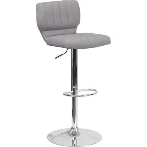 Flash Furniture Jeremy Contemporary White Vinyl Adjustable Height Barstool with Vertical Stitch Back and Chrome Base(Gray Fabric)
