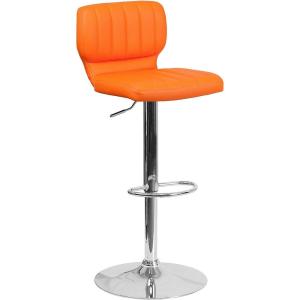 Flash Furniture Jeremy Contemporary White Vinyl Adjustable Height Barstool with Vertical Stitch Back and Chrome Base(Orange Vinyl)