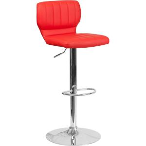 Flash Furniture Jeremy Contemporary White Vinyl Adjustable Height Barstool with Vertical Stitch Back and Chrome Base(Red Vinyl)