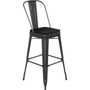 Flash Furniture Kai Commercial 30″ High Indoor-Outdoor Bar Height Stool – White Galvanized Steel Frame – Gray Square All-Weather Poly Resin Seat – Removable Back(Black/Black)